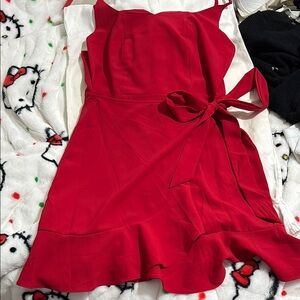 Red Ruffled Wrap Mini Dress